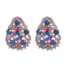 Trendy Bling Geometric Statement Earrings Women Colored Rhinestone Crystal Water Drop Earrings for Party