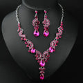 Qushine Luxurious Shiny Blue Champagne Red Crystal Jewelry Set for Women Hot Sell Two-Piece Necklace Wedding Party Engagement