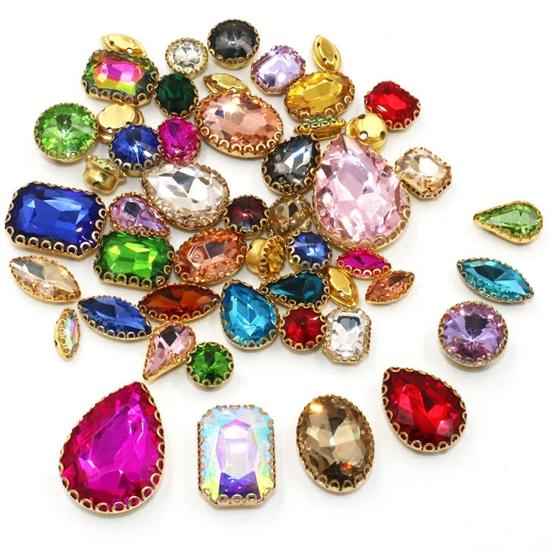 Wholesale 3D Mixed Shape Sewn Glass Loose Rhinestones with Lace Claw for Garment