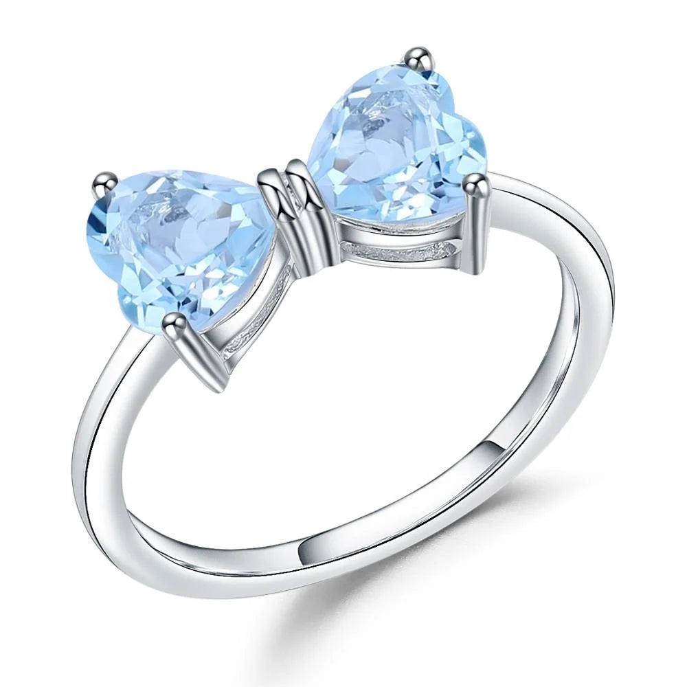 Abiding Women Jewelry Gemstone Ring Natural Sky Blue Topaz Love Heart 925 Sterling Silver Rings for Valentine's Day