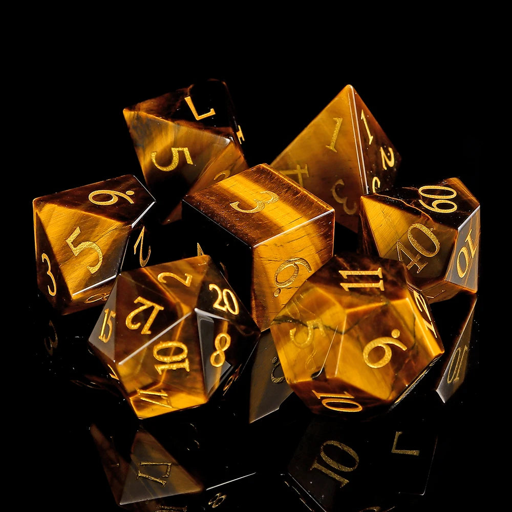 Dungeons and Dragons Customizable Gemstone Dice Yellow Tigers Eyes Stone Dice DND RPG 16mm 22mm Blank Dice for Engraving