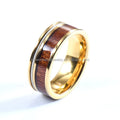 Wholesale New 8mm Flat Men Koa Wood Guitar String Inlay Gold Tungsten Carbide Wedding Engagement Ring Fashionable Children
