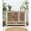 Innova Home Rustic Louvered Wood 2 Drawer Cabinet Classical Vintage Antique Style Accent Furniture Cabinet