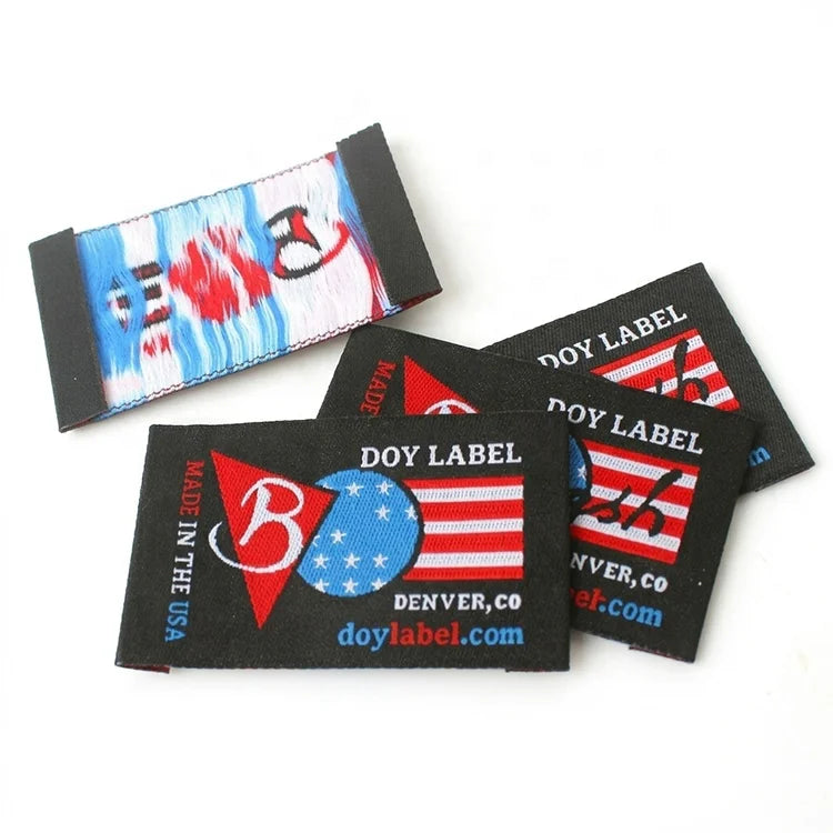 Design Custom Colorful Logo Black Polyester Main Woven Labels for Garment