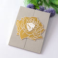 Delicate White Velvet Hardcover Wedding Invitation with Rose Shape Acrylic Tag and Gold Foil Envelope