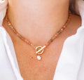 Vintage Wholesale Freshwater Pearl and Gem Necklace Stainless Steel Baroque Natural Big Fashion Chain Waterproof Jewelry Women