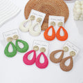 New Bohemian Style Cross-Border Hand-Woven Rattan Water Drop Cut Out Exaggerated Geometric Raffia Earrings Fashion Drop Earrings