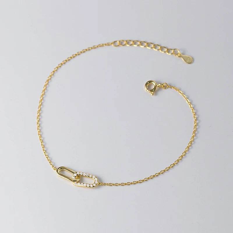Elegant Korean Fashion 925 Sterling Silver Bracelet Interlocking Chain Gold Plating Zircon for Party Gifts Fine Jewelry