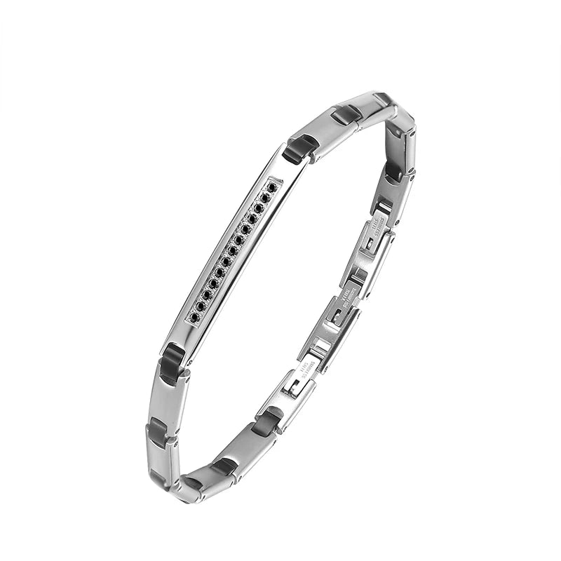 Wholesale 5A Cubic Zirconia Bracelet Men 316 Stainless Steel Heavy Silver Link Chain Bracelet for Men Luxury Daily Jewelry