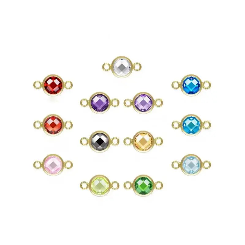 GP US 4mm 6mm DSCB 14k Gold Filled 3A CZ Connector Double Holes Flat Back Zircon Birthstone Permanent Chains Jewelry Wholesale