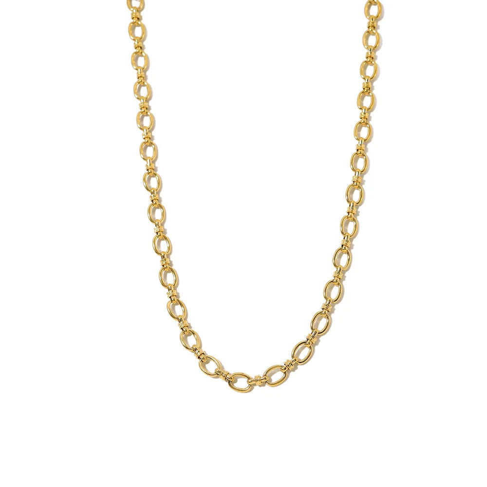 Punk Stainless Steel 18k Gold Plated Long Paperlink Chain Oval Link Chain Choker Statement Necklace for Women Jewelry