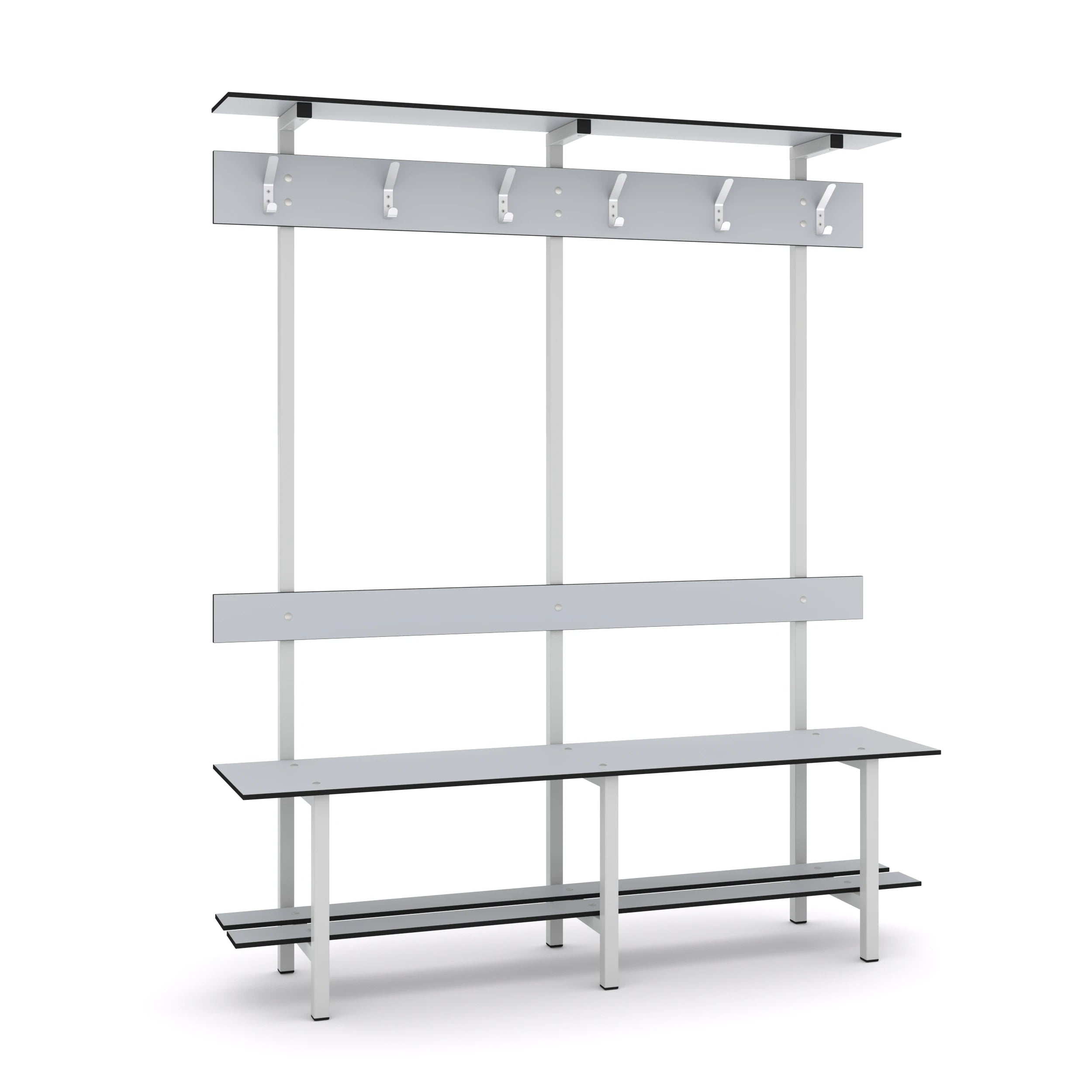 Gym Locker Bench Shoe Coat Racks (6 Hooks)-Eco-Friendly Durable MDF Metal Frame Modern Design Freestanding for Bedroom Hotel Use