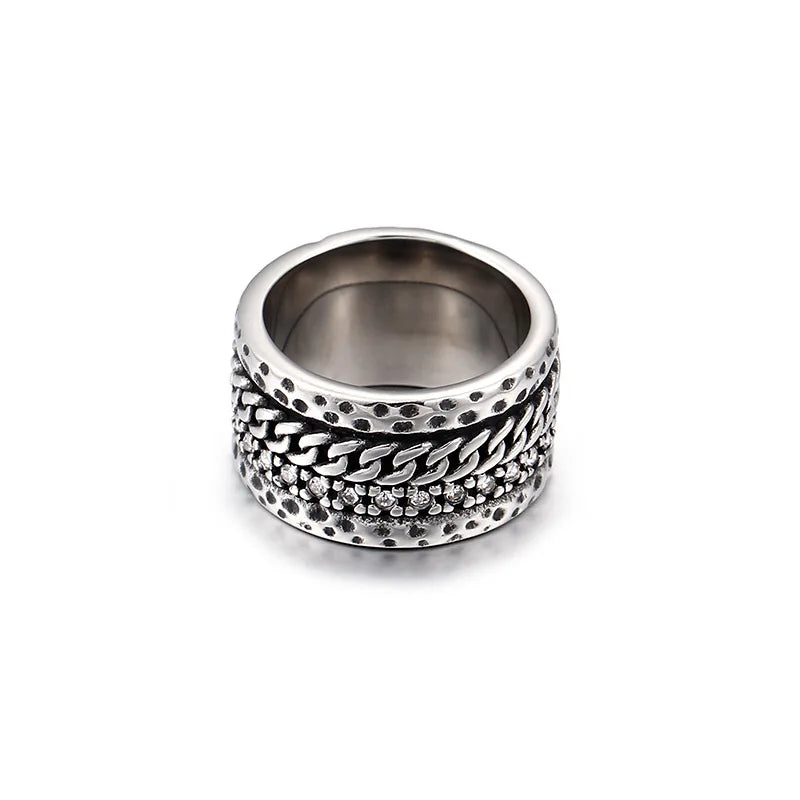 Real U  Men's Jewelry Antiqued Gun Metal IP-plated Multi-Chain  Rings for Boy in Stainless Steel Wholesale Fashion Jewelry Rings