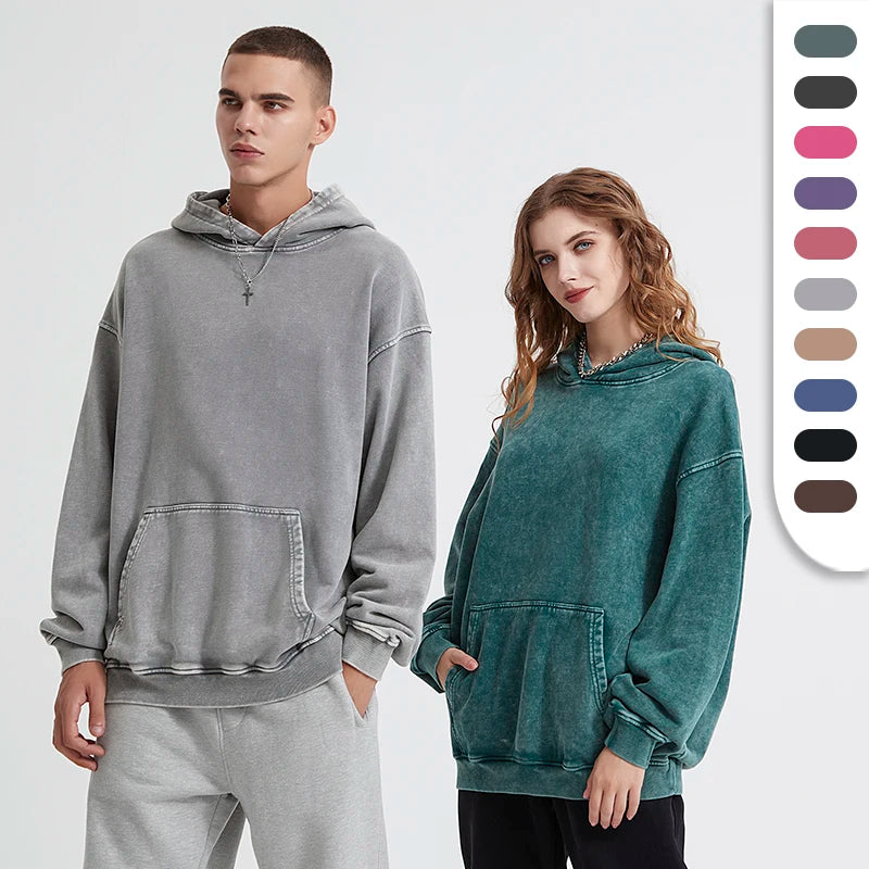 Unisex Oversize Drop Shoulder Pullover Sweatshirts With Hooded Collar Vintage Wax Dyed Batik Hoodie