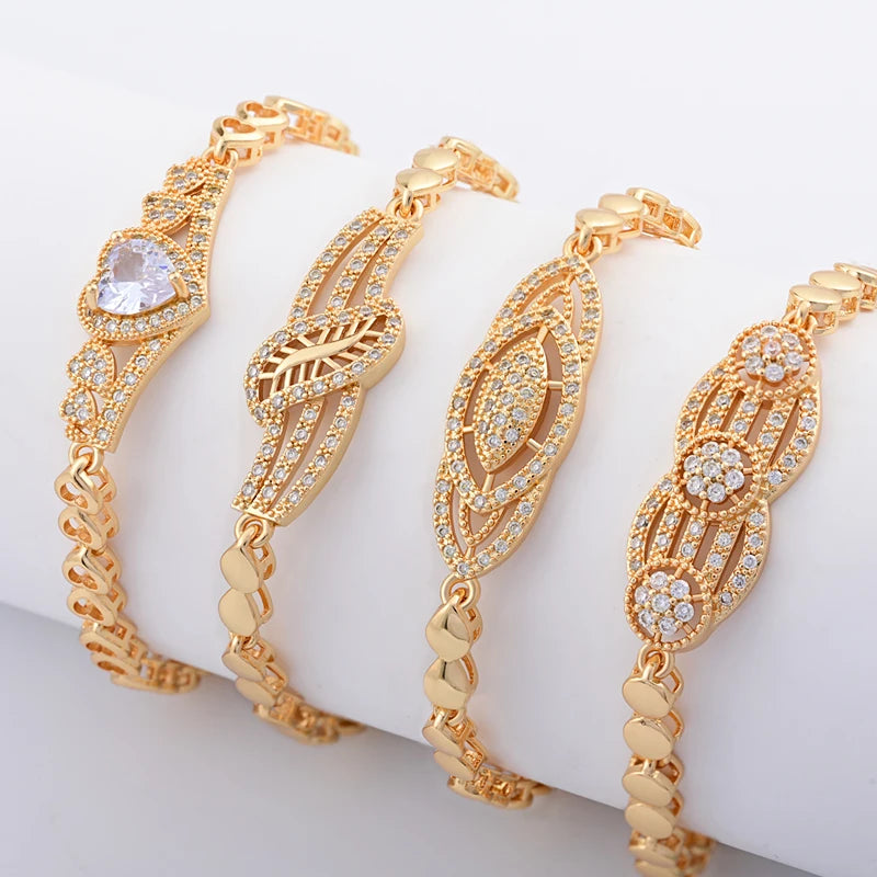 Women Zircon Brass Copper 18k Gold Plated Bracelets Jewlery Wholesale Wedding Mossanite Jewelry for Women Pulseras Mujeres