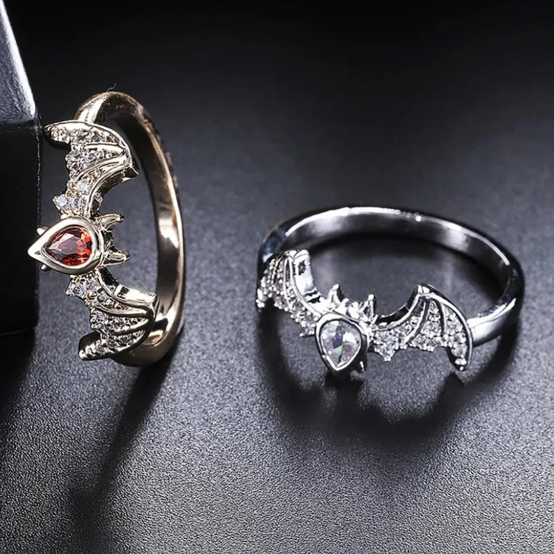 Anillos De Pareja Retro Punk Zircon Bat Animal Open Ring for Men Women Hip Hop Punk Bat Animal Ring Gold Plated Zircon Bat Ring