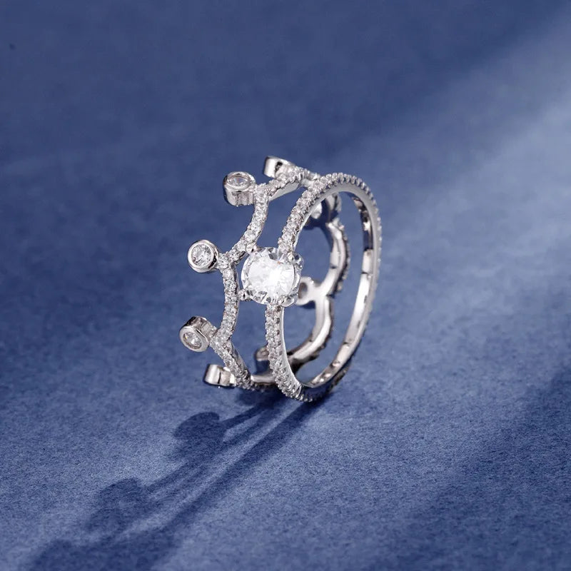 Factory Custom 925 Sterling Silver Two Piece Crown Ring Temperament Diamond Engagement Fashion Jewelry Ring for Women
