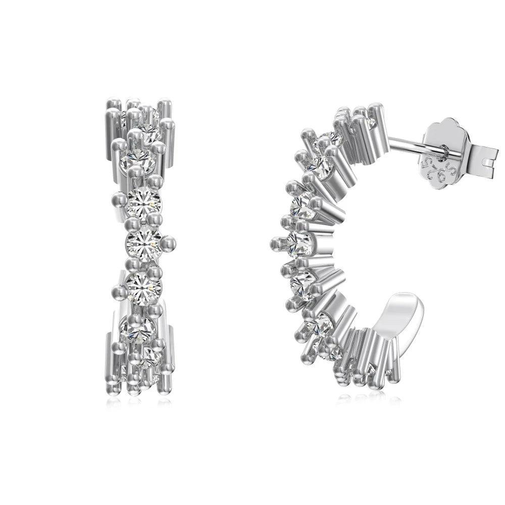 Dylam Statement Design Solid Sterling Silver Hypoallergenic Jewelry 5A Diamond Zircon Half Hoop C-shaped Stud Earrings Jewellery