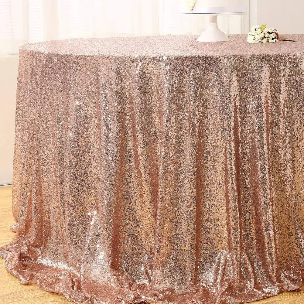 Elegant Wedding Party Celebration Decoration Shiny Table Cloth Cover 72 Inch Rose Gold Round Sequin Tablecloth