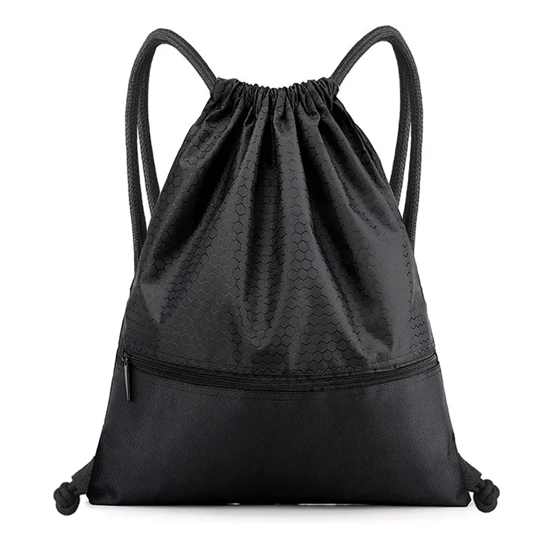 Waterproof Gym Swim Drawstring Backpack Bag Draw String Back Sack with Zip Pocket for Men Women