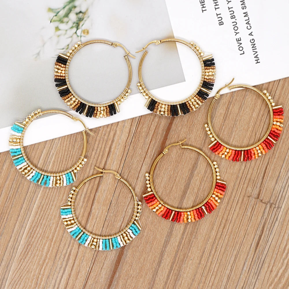 Go2boho Gold Plated Hoop Earrings for Women Pendientes Chapados En Oro Seed Bead Ear Ring Big Hoops Aretes Miyuki Earring