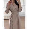 Boutique Wholesale 2026 Autumn French Style Suit Collar One Piece Lace up Waist Slimming Long Sleeved Women's Dress