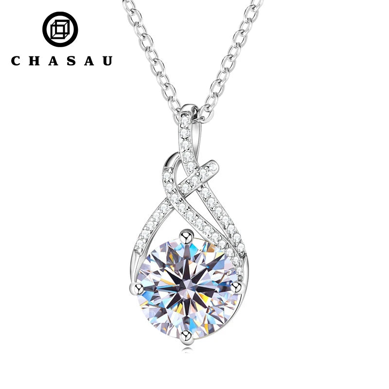 Exquisite Swirl Pendant Jewelry 925 Silver Original 2CT Round Cut D Color VVS1 Moissanite Necklaces for Women