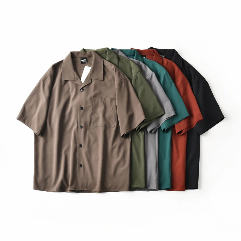 Summer Thin Men's Loose Short-sleeved Shirt Fashion Casual Single-breasted Solid Color Men's Short-sleeved Shirt.