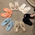 Women's Custom Color Logo Winter Autumn Spring Outdoor Fluffy Faux Fur Plush for Soft Fashion Cross Strap Design Indoor
