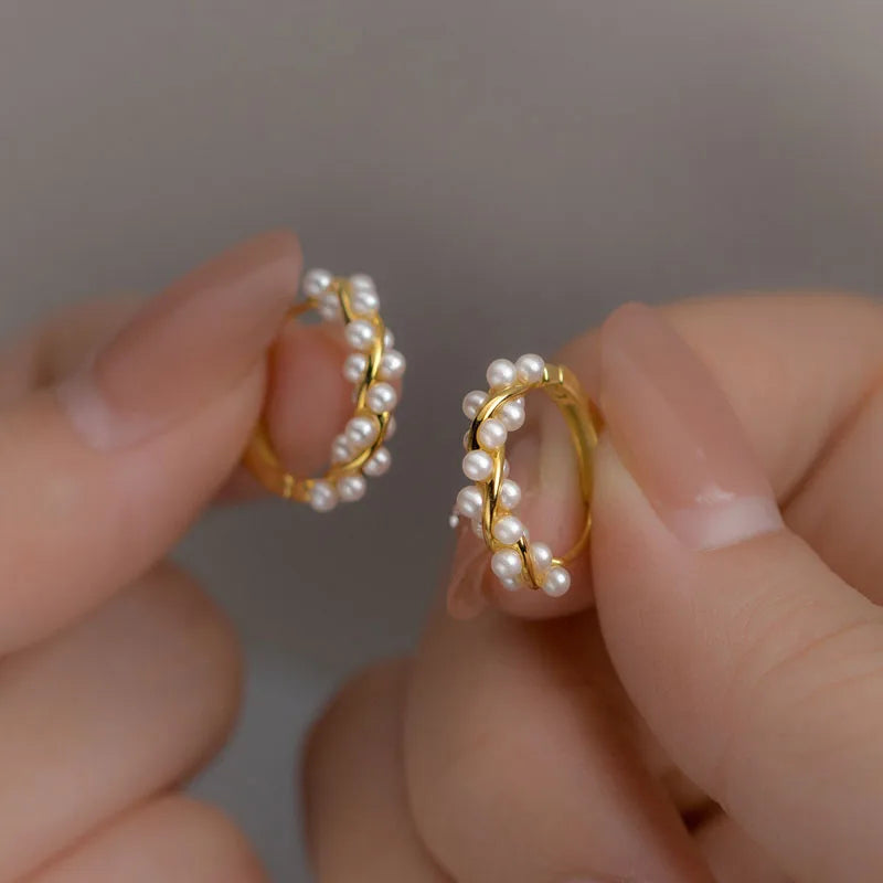 Luxury Fashion 18K Gold Plated Earrings 925 Sterling Silver Handmade Twist Pearl Clip Earrings for Women