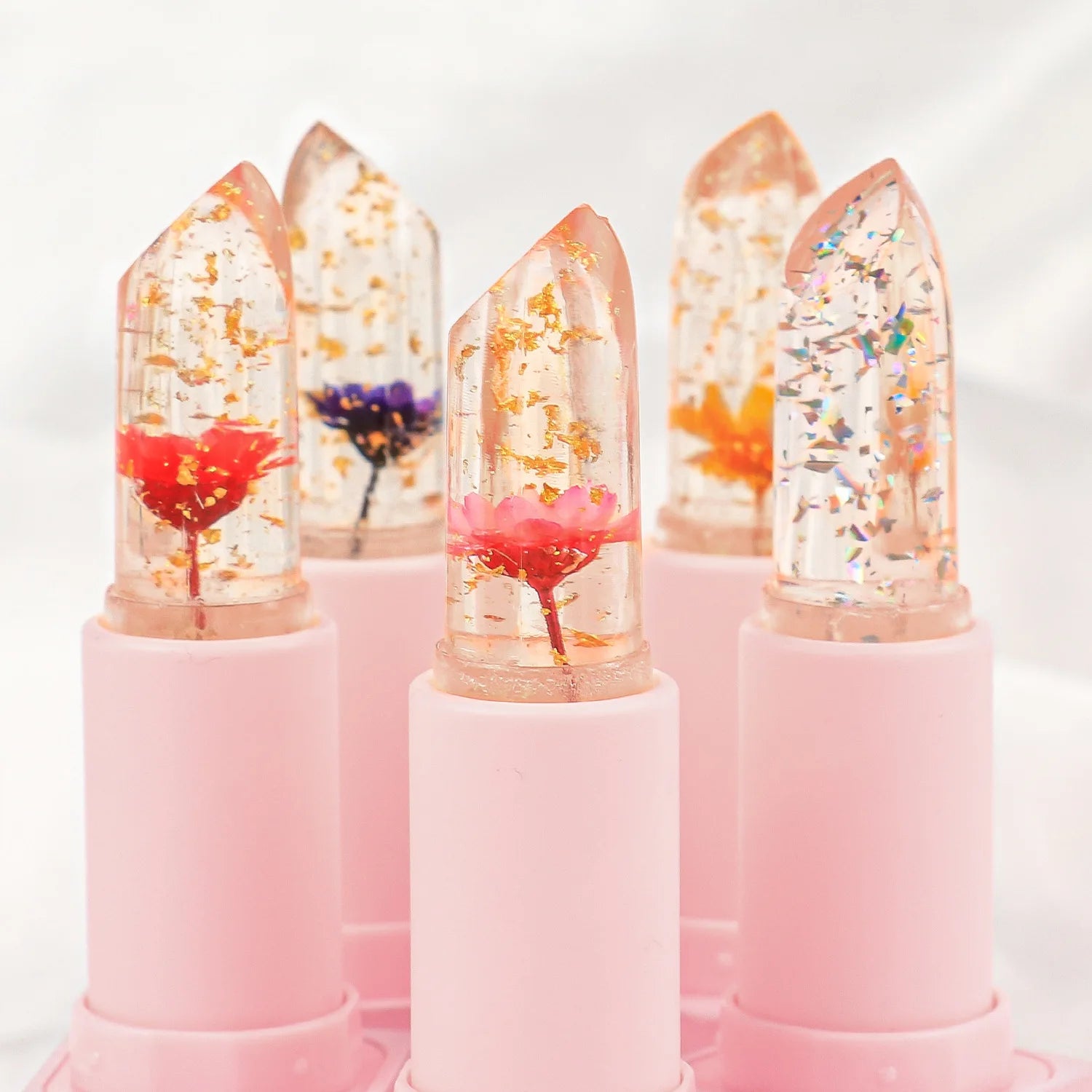 Moisturizing Color Change Lipstick Private Label Pink Tube Flower Clear Lip Balm Makeup Hydrating Lipstick Wholesale