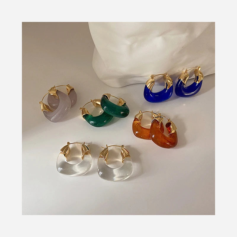 BINSHUO Resin Earrings Acrylic Resin Lucite Jewelry Brass Gold Plated Colorful Transparent Acrylic U-Shaped Hoop Earrings Women