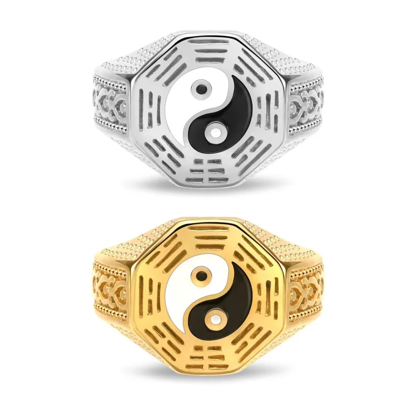 Wholesale Bulk Chinese Unisexwaterproof Chic Eternity Stainless Steel Yinyang Ring Bagua Taiji Jewelry