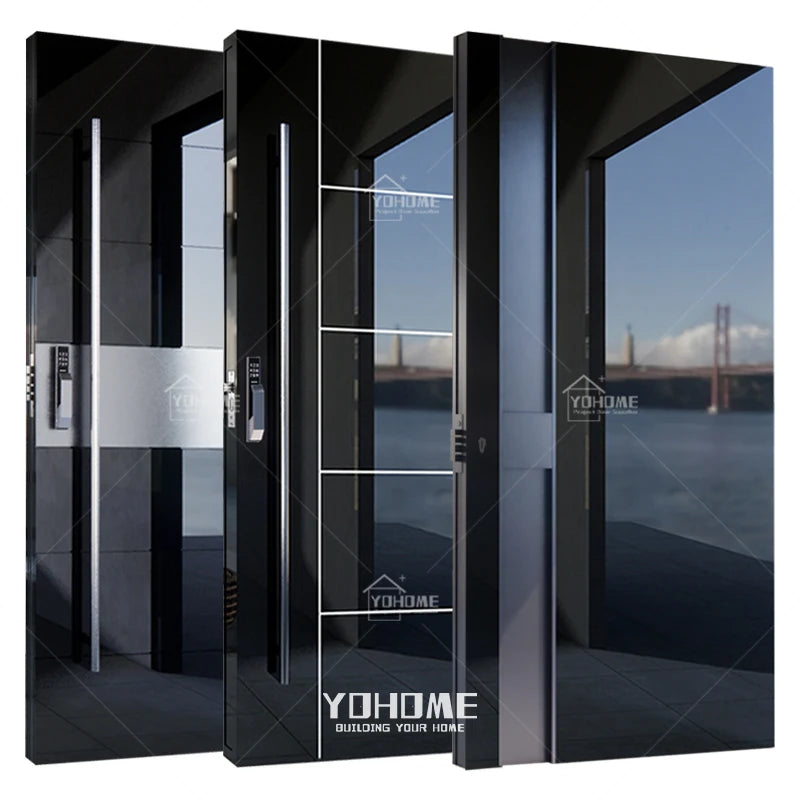 European Modern Style Main Entrance Door With Long Handle Entrance Steel Main Door Stainless Steel Pivot Door