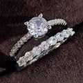 Wholesale 2PCS Silver Plated CZ Zirconia Engagement Rings Jewelry Bling 3A Zircon Stack Silver Wedding Ring Set for Women