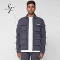 Custom Logo Polyester Men Cargo Jacket Casual Work Sports Solid Sweatshirt Duffle Jacket for Men With Pockets