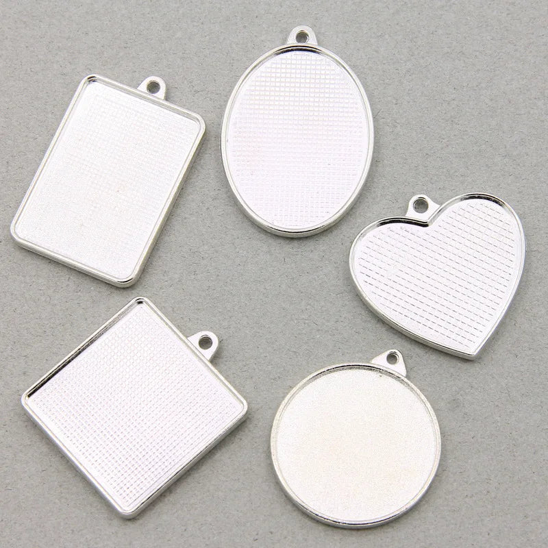 AA01354 Round Square Heart Cabochon Metal Bezel Base Trays Pendant Charms for Diy Jewelry Making