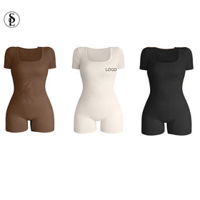 Jumpsuit Women 2023 Custom Logo Workout One Piece Gym Fitness Bodysuits Playsuit Jumpsuit Shapewear Short Sleeves Women