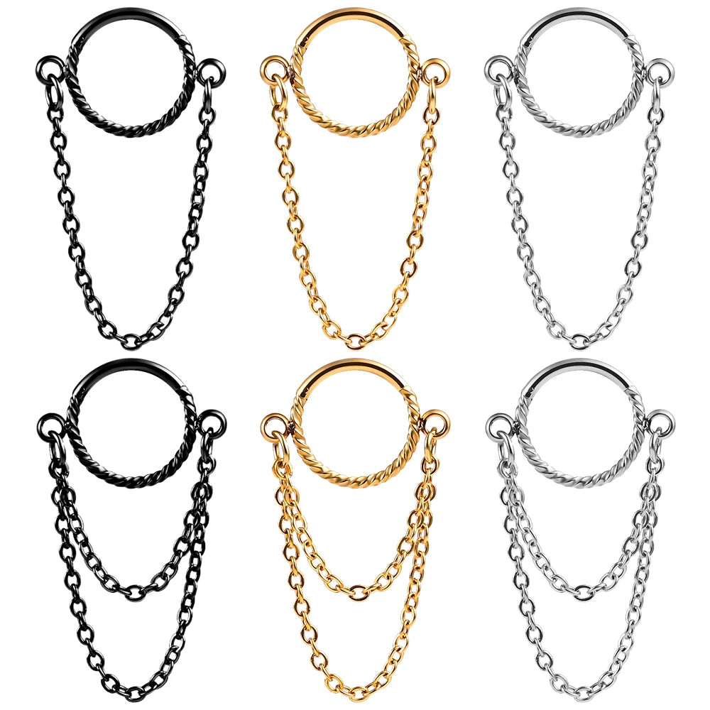 Evorte Indian Double Nose Ear Cuff Chain Piercing Nostril Body Jewelry Stainless Steel Septum Helix Hoop Children's Wedding