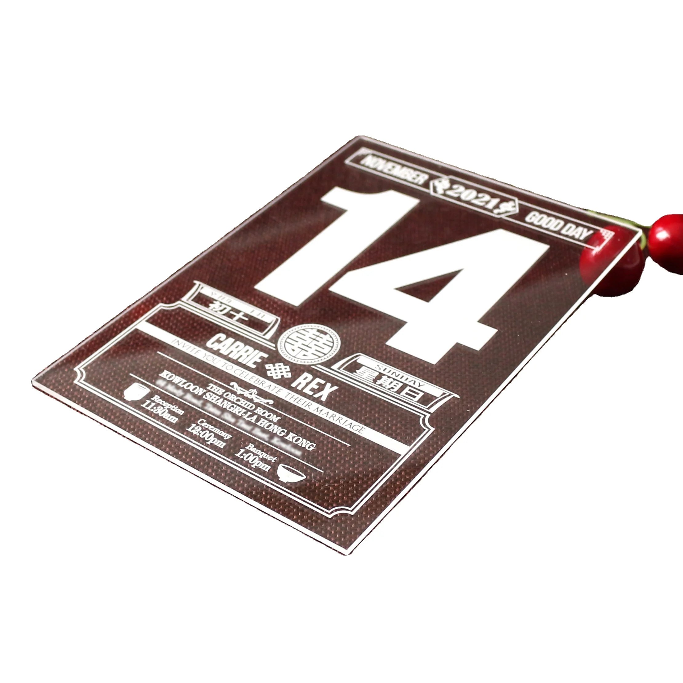 Chinese Style Wedding Invitations Transparent Acrylic Menu Cards Custom Engraved Text With Envelope