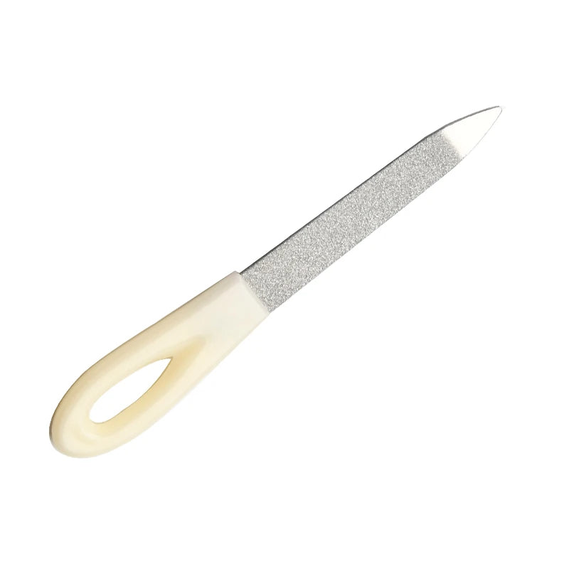 New Double Sided Stainless Steel Nail File with Anti-Slip Handle  Easy Grinding  White Nail File