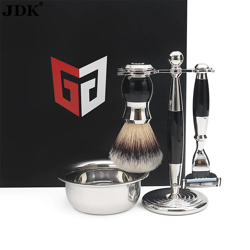 Gift Box Package Custom Logo Men's Premium Quality Shaving Razor Brush Kit Stand Shaving Set for Men