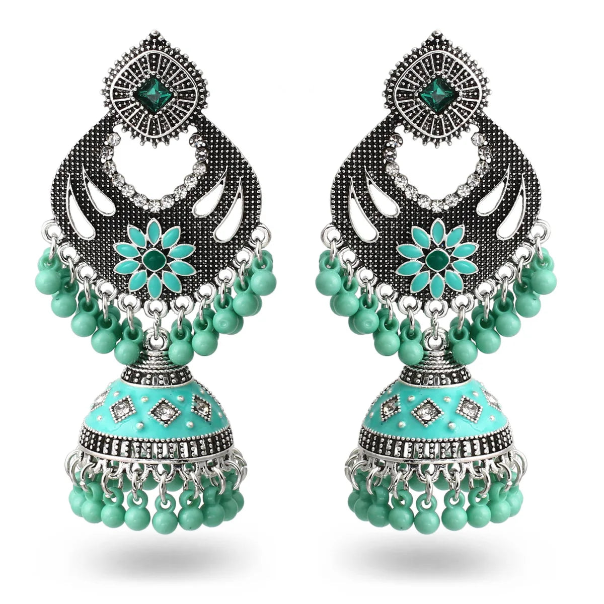 Exotic Bell Ball Tassel Jewelry Jumka Bollywood Kundan TraditionaL Jhumka Indian Gold Plated Enamel Dangling Earrings for Women