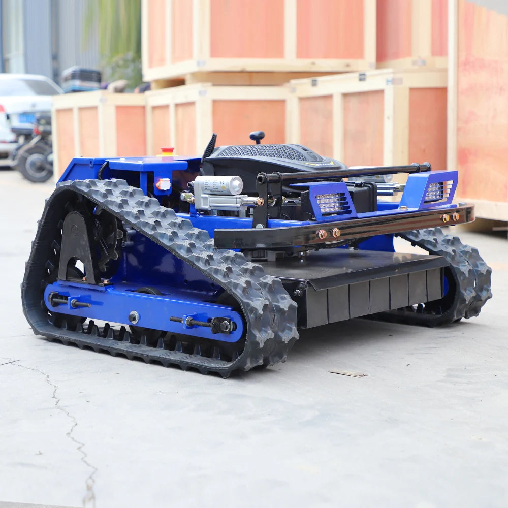 Free Shipping All Terrain Rubber Track Grass Lawn Mower High Speed Engine 360 Degree Rotary Lawn Mower MegaBDM