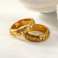 High Quality Vintage Carved Star Moon Pattern Geometric Ring Waterproof 18k Gold Plated Stainless Steel Ring for Women