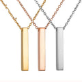 Custom Engraved Name Stainless Steel Gold Bar Long Pendants Necklace With Chain
