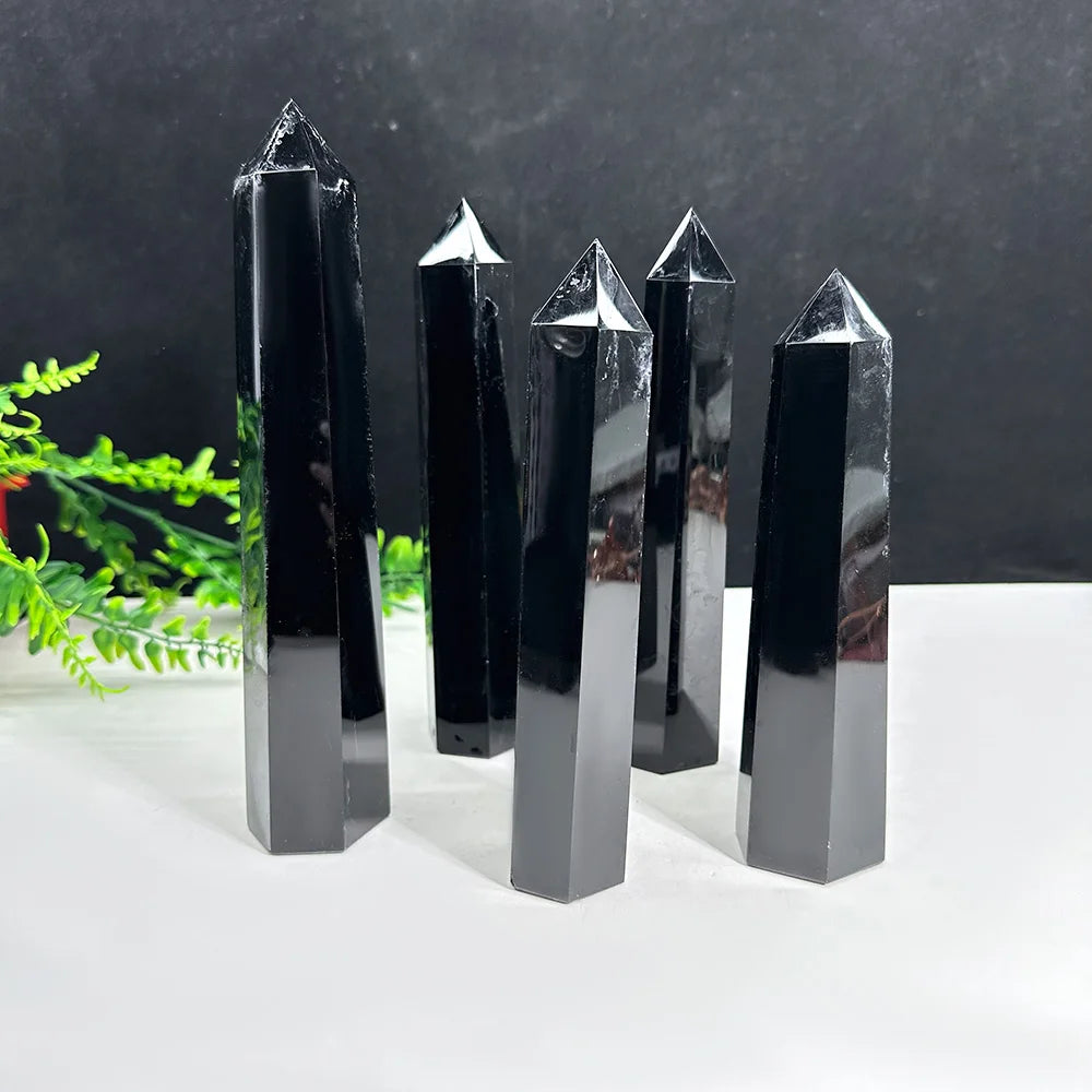 Wholesale Natural Crystal Black Obsidian Point Wand Spiritual Healing Stone Large Obsidian Towers for Decoration