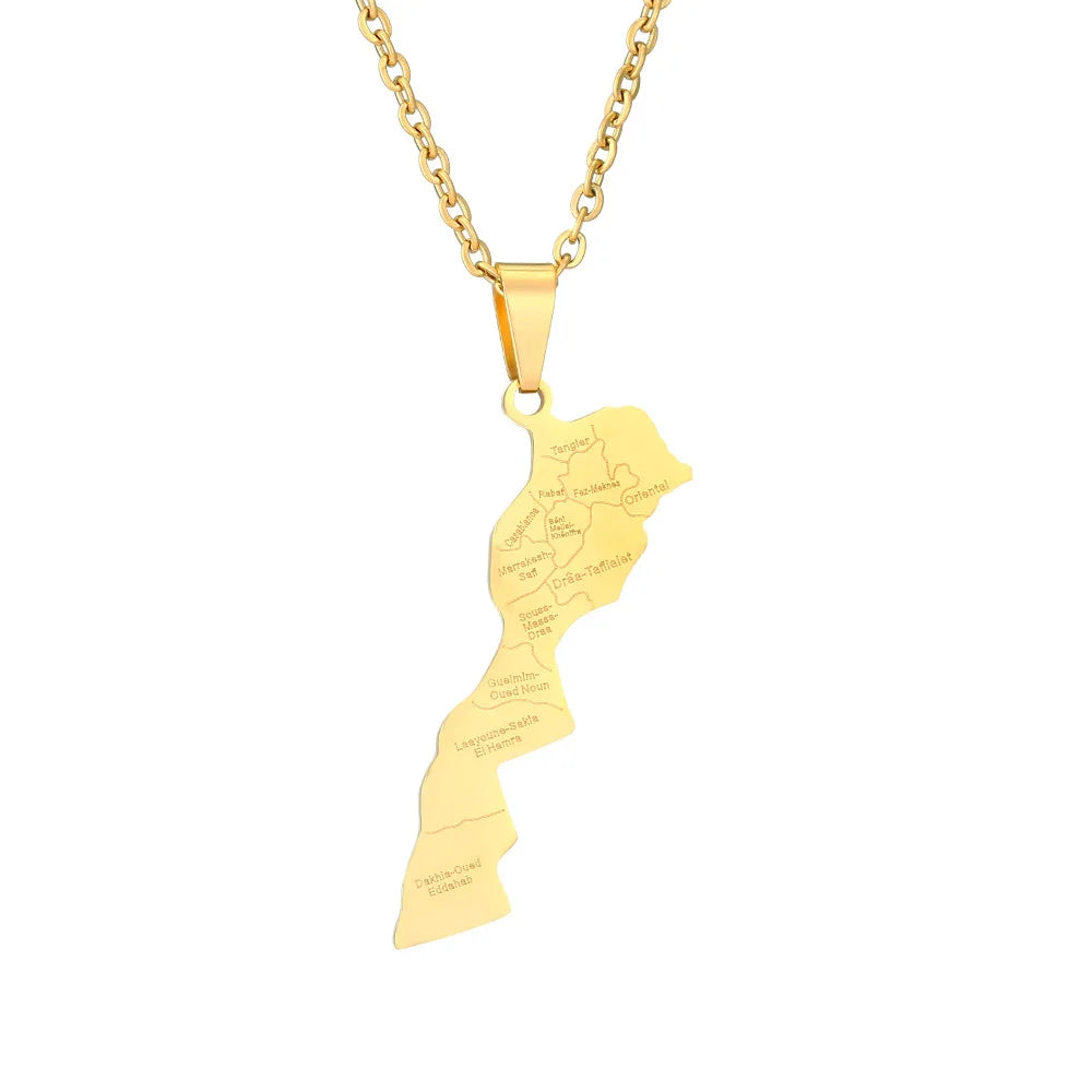Inspire Stainless Steel Jewelry Morocco Country Map Necklace With State Name
