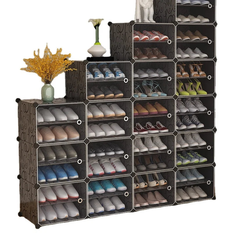 Hot Selling Modern DIY Clear Stackable Plastic Living Room Shoe Cabinet Ladder Style Display Rack for Home Furniture Door