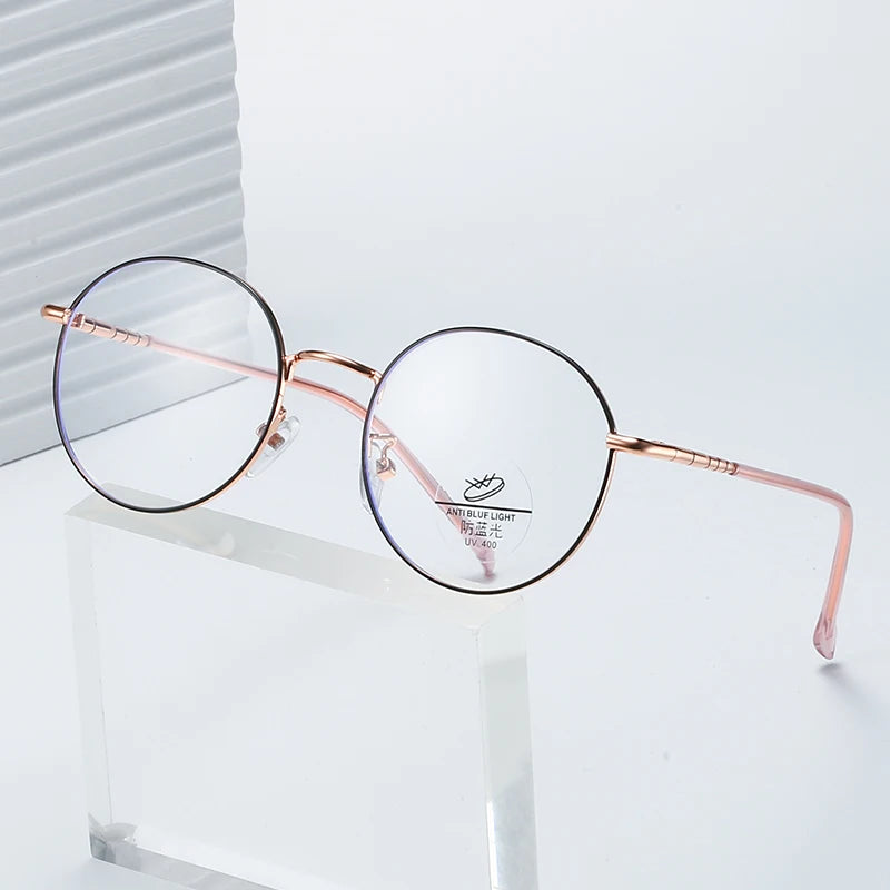 Retro Style Mobile Computer Blue Light Blocking Round Unisex Eyeglasses Metal Optical Frames